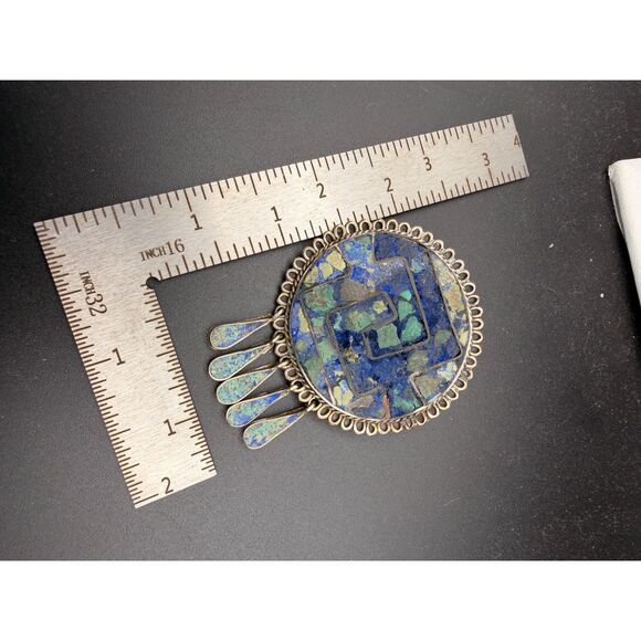 Vintage Sterling Silver Dangle Pendant - Raw Lapis and Turquoise - Picture 6 of 7